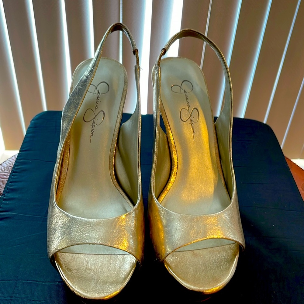 Gold metallic high heels